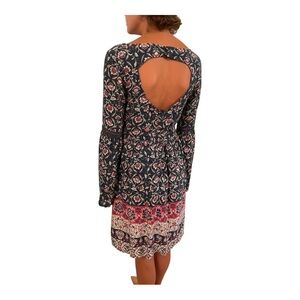 Altar’d State midi dress long bell sleeve cut out back navy pink print boho NWT